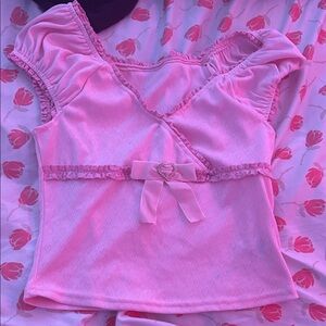 Pink Ruffled Top with Bow Detail